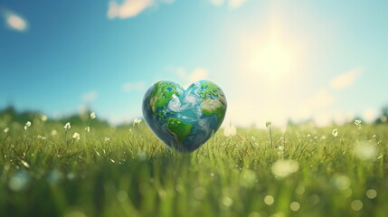 globe heart on grass in daylight on grass field blur forest background