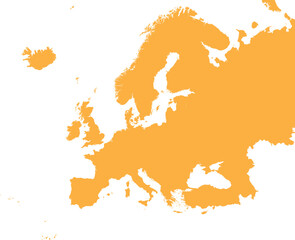 ORANGE CMYK color detailed flat stencil map of the continent of EUROPE on transparent background