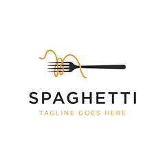 Italian spaghetti logo template design with fork and pasta. Logo for restaurant, business and culinary.
