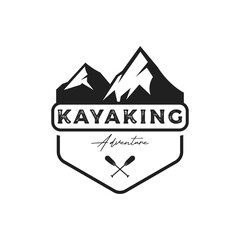 Retro vintage hipster element logo template rafting or kayaking with mountains and forest.Logo for rafting club,sports,adventure and badge.
