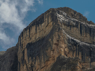 detail of rock of monte croce cross mountain in dolomites badia valley panorama landscape