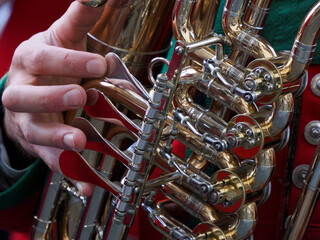 hand detail playing traditional band instrument