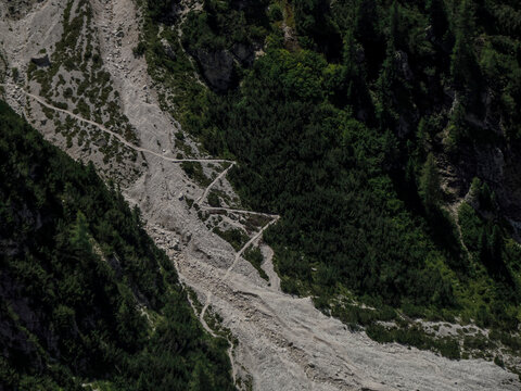 stepy trial path in Puez mountain in dolomites badia valley panorama landscape
