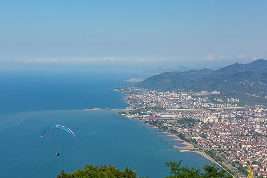 Ordu province, view of the city from Boztepe and paragliding