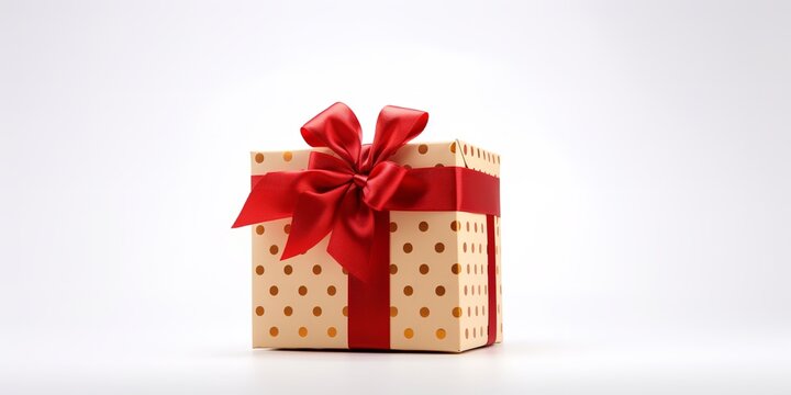 Isolated on a transparent and white background, a gift box with a red ribbon, Generative AI.