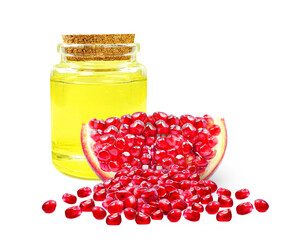 pomegranate seed oil in bottle isolated on white background