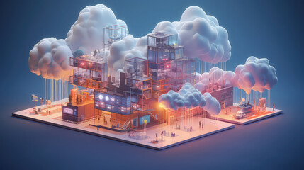 Cloud Networking - 3D Illustration isometric 