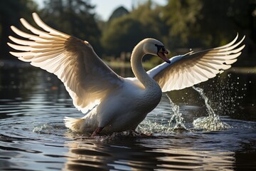 Graceful swan gliding across a calm pond, Generative AI