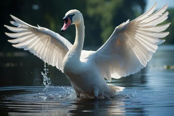 Küchenrückwand glas motiv Graceful swan gliding across a calm pond, Generative AI © Shooting Star Std