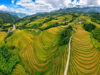 Fotobehang Aerial view of rice field or rice terraces , Sapa, Vietnam. Y Linh Ho village, Ta Van valley © Dong