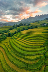 Aerial view of rice field or rice terraces , Sapa, Vietnam. Y Linh Ho village, Ta Van valley