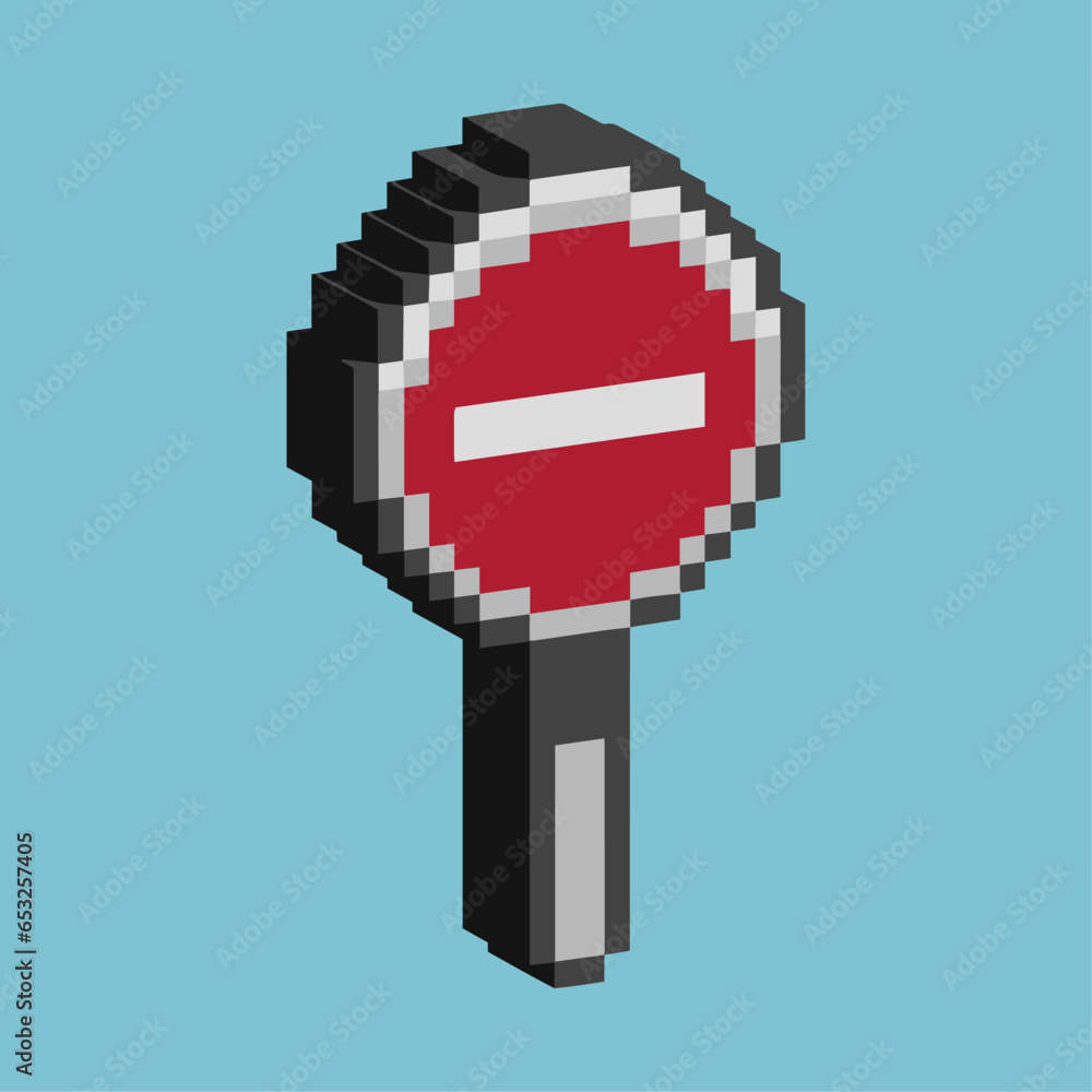 Poster isometric pixel art 3d of traffic sign for items asset. prohibition traffic street sign pixelated st