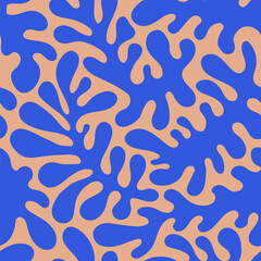 Vector illustration in simple Matisse naive and hippie groovy style, flowers and plants, floral botanic hand drawn design seamless pattern