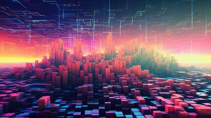 background voxel surface landscape illustration abstract 3d, nature game, earth geometric background voxel surface landscape