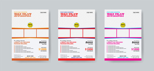 Editable Travel flyer set template for travel agency poster bundle or leaflet suitable for holiday vacation tourism pamphlet print ready brochure design