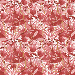 Seamless pattern of abstract dry flowers on a stylish background. For design products on the theme of weddings, engagements, birthdays, and Valentine's Day - 653258832
