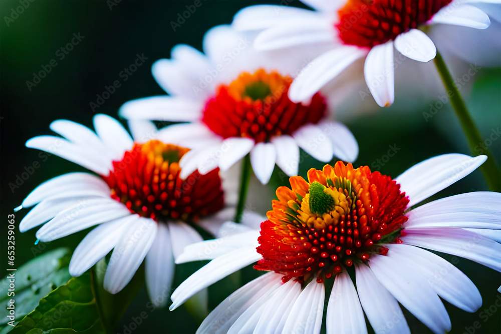 Wall mural realistic and Close up image of Beautiful flowers with water drops