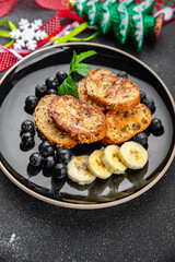 sweet toast fruit bread fried in egg baguette piece holiday breakfast Christmas sweet dessert holiday treat new year and christmas celebration meal