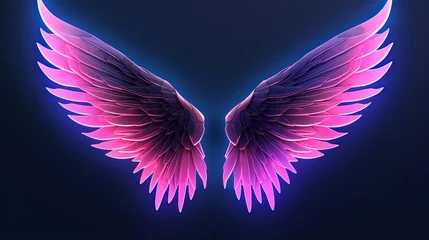 Fotobehang abstract neon angel wings illuminated by pink and blue lights on UV geometric background - cyberspace futuristic wallpaper © Ashi