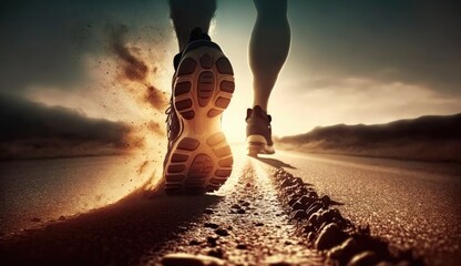Start of runner running to success and goal concept, AI generative