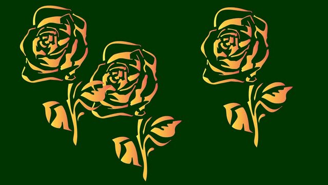Silhouette of a rose and leaves. Animation.