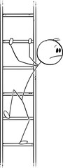 Naklejka premium Person Climbing the Ladder and Looking at Something, Vector Cartoon Stick Figure Illustration