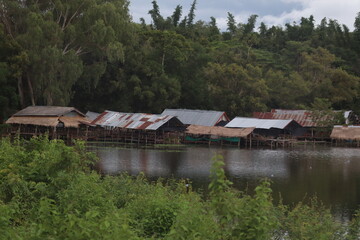 Fototapeta na wymiar New Dam floods roads and rural farmland