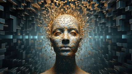 Poster 3d digital human head illustration abstract technology, tech virtual, design background 3d digital human head © sevector