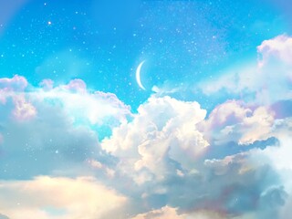 Obraz na płótnie Canvas Crescent moon in beautiful Pastel-colored clouds wallpaper