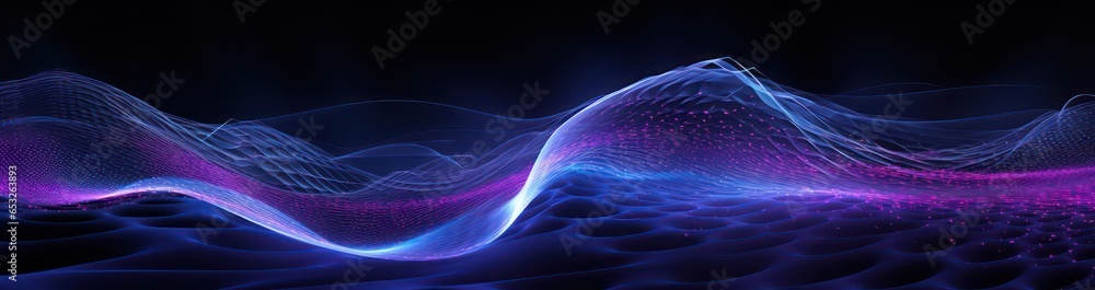 Wall mural blue abstract graphic particle wave background. modern purple blue gradient flowing wave lines. dark
