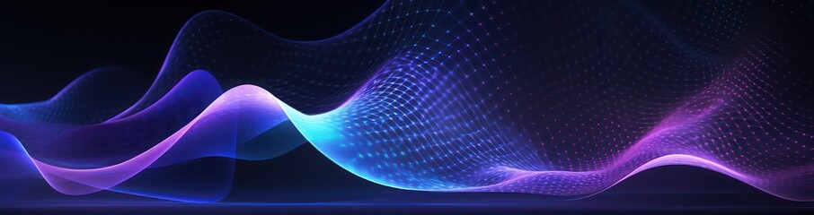 Blue Abstract Graphic particle Wave Background. Modern purple blue gradient flowing wave lines. Dark abstract background with glowing wave