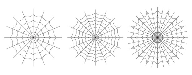 Symmetrical spider web icon. Geometric halloween badge. Minimal spooky sticker. - obrazy, fototapety, plakaty