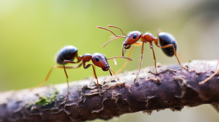 fourmi en vue macro sur une branche - obrazy, fototapety, plakaty