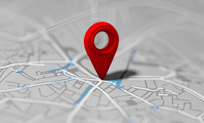 Ícone pin em 3D indicando lugar importante no mapa, pin indicando local, comércio, lugar no mapa - obrazy, fototapety, plakaty