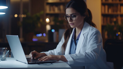 female doctor working on laptop - obrazy, fototapety, plakaty