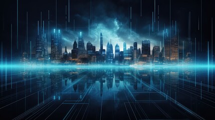 digital futuristic night city illustration building future, street urban, technology background digital futuristic night city