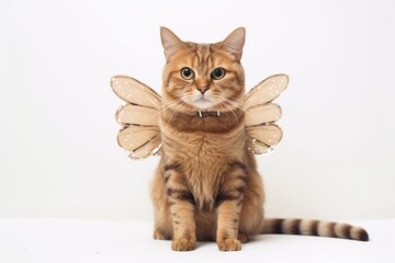 Obraz premium cute havana brown cat wearing a butterfly costume isolated on pearl white background
