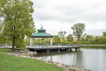 Large Pier with Shelter over Urban Pond