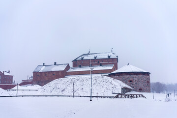 Hame Castle (Tavastia castle) on a snowy day in winter