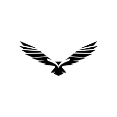Hawk black icon on white background. Flying bird icon. Abstract logo template for your ideas.