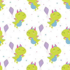 seamless pattern of dragon with kite