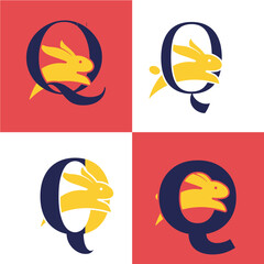  Initials Logo Design Alphabet Letter Q I Rabbit Logo Design Concept