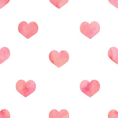 Watercolor Seamless Pattern With Red Hearts. Image for a poster or cover. Repeating texture. Figure for textiles. Ideal for Valentine's Day Wrapping Paper.
