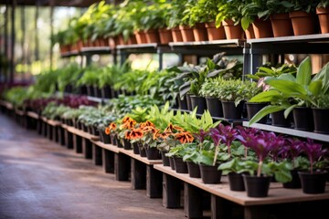 Fototapeta na wymiar a row of discounted plants in a garden center