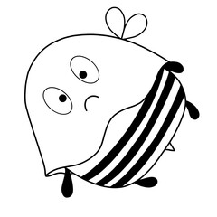 A small illustrated bee ghost character for Halloween. Drawn in black and white lines for coloring