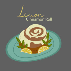 Illustration Cinnamon Roll with Lemon and Plate 