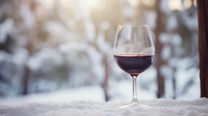 Schilderijen op glas Glass of red wine in snowy winter setting © Michael Persson