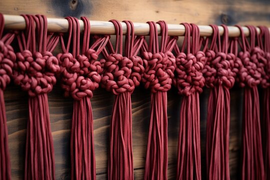 close-up of tied knots on a handmade macrame wall hanging