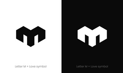 Letter m logo design illustration. M and love combination icon monogram logo template