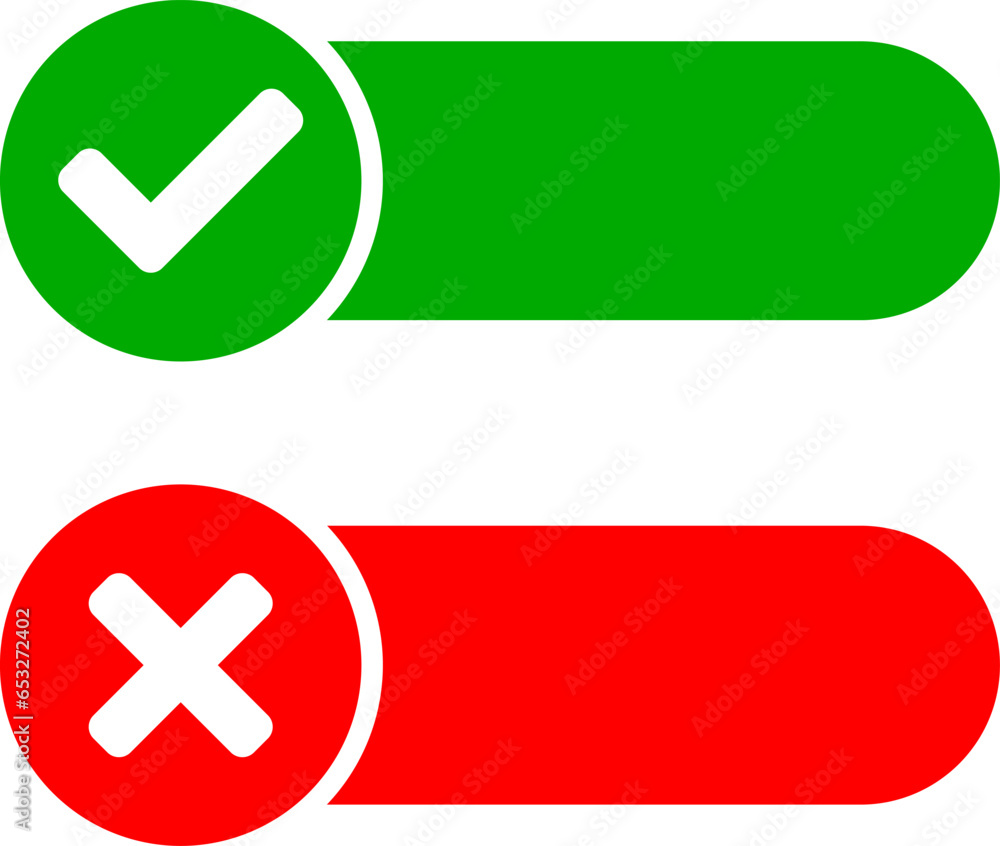 Poster approved and rejected icon set with green check mark and red x signs. vector image.